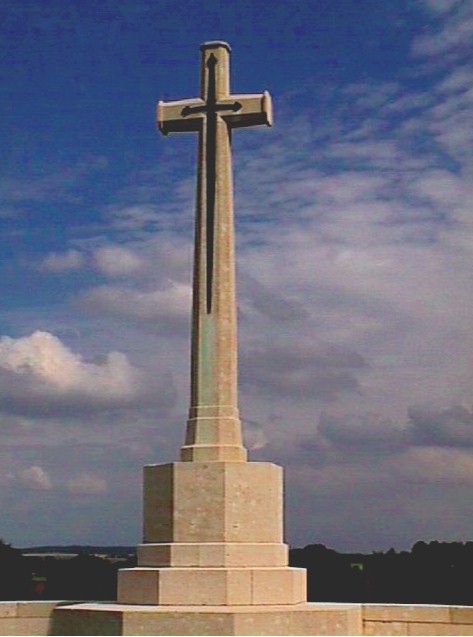 The Cross of Sacrifice, the centrepiece of all Commonwealth War Graves Commission cemeteries. This one stands in Aubigny Communal Cemetery Extension, Aubigny-en-Artois, Pas de Calais, France.  Steve Brew <brew@clients.ch>, 1999